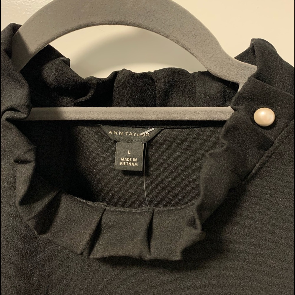 Ann Taylor Pearlized Button Ruffle Neck Top - Picture 5 of 8